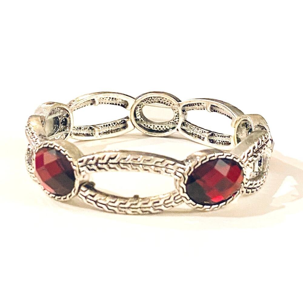 Silver Stretch Bracelet with Garnet Stones